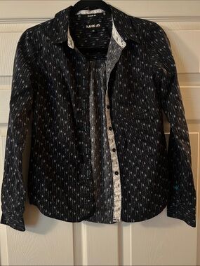 Rank-45 Women’s Navy Printed Button-Up Shirt